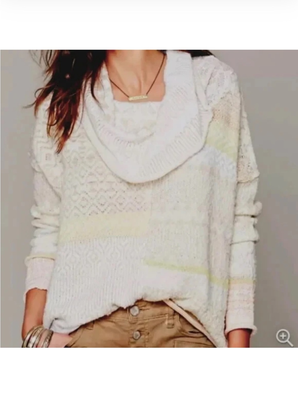 Free People Favorite Patchwork Cowl Neck Sweater Knit Check Me Out Pullover Sz S